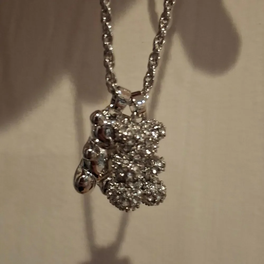Silver Crystal Bear Pendant Necklace